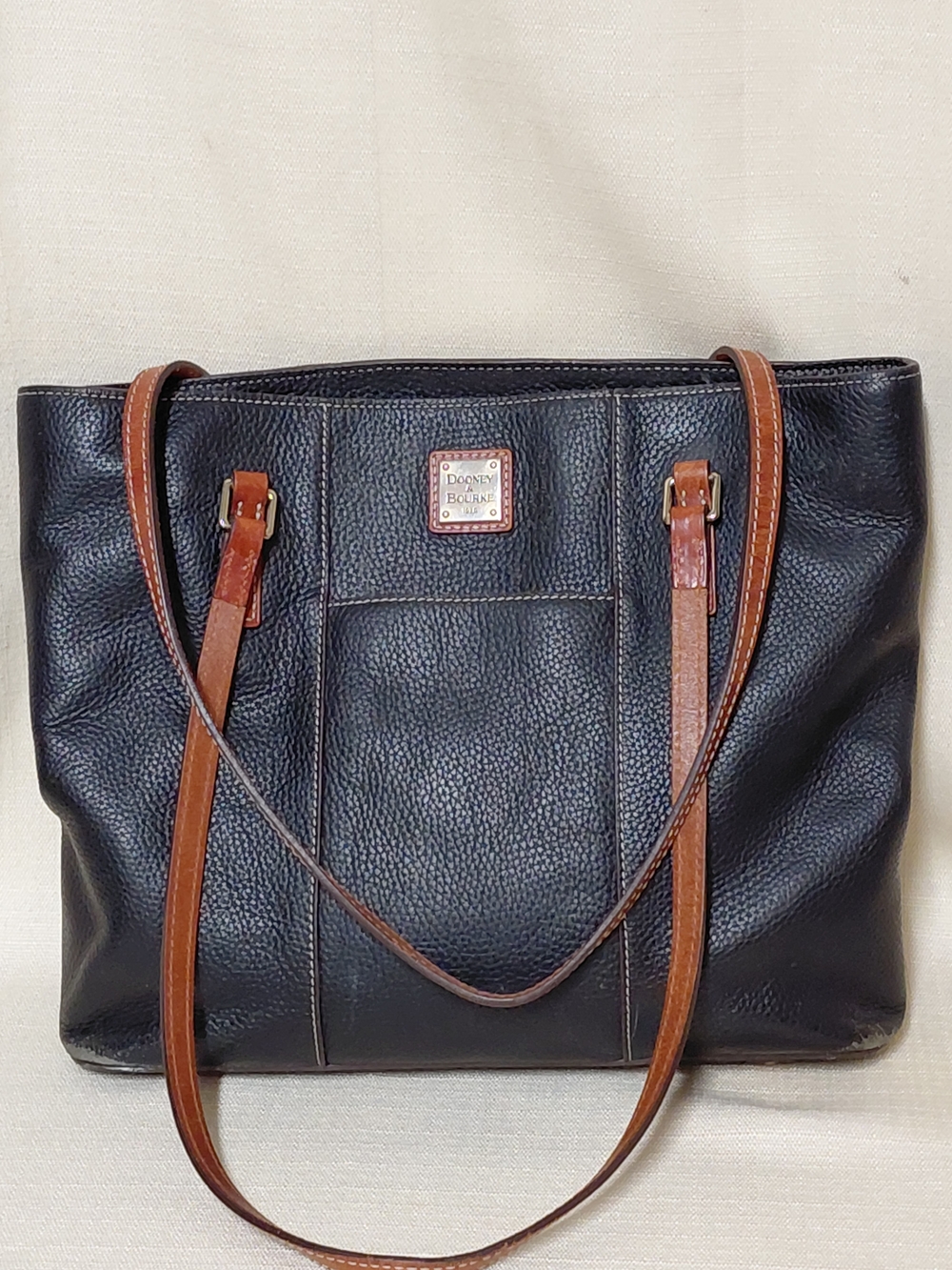 Dooney & Bourke Black Leather Tote with Brown Straps